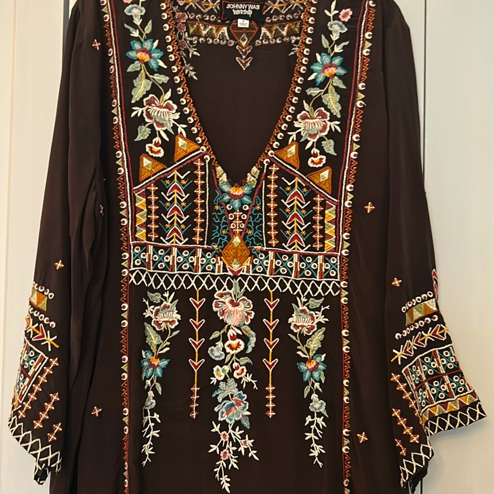 Johnny Was Dark Brown Embroidered Dress/Tunic - Picture 3 of 10